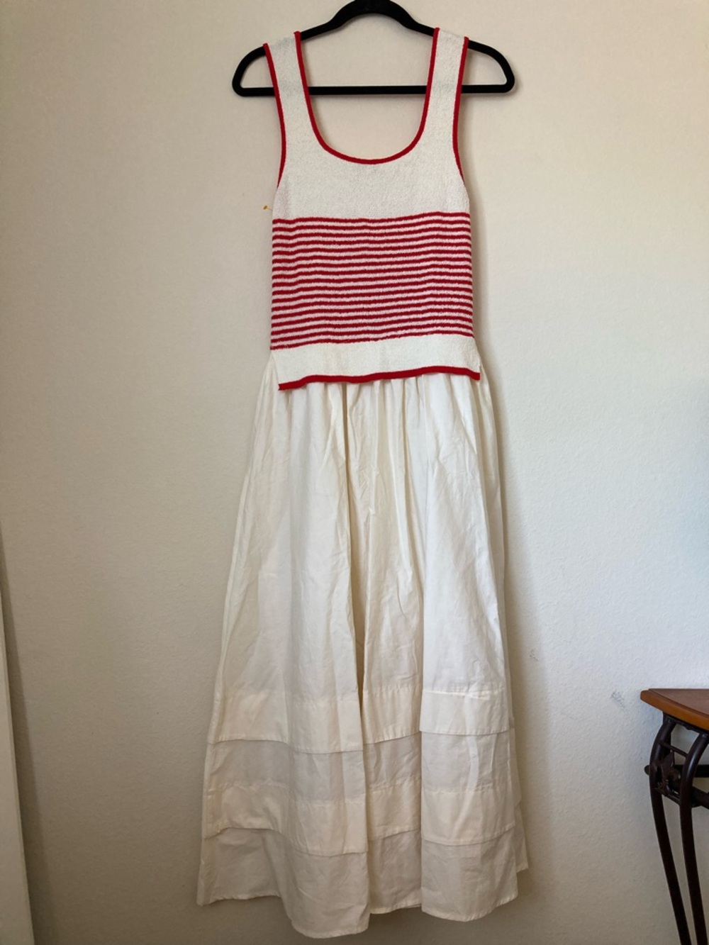 Moon River Cream Maxi Dress with Red Knit Striped Bodice | NWT - Picture 6 of 9